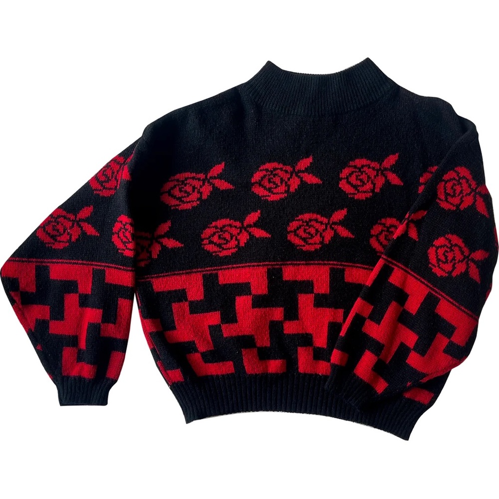 Red and black rose sweater - fun sweater